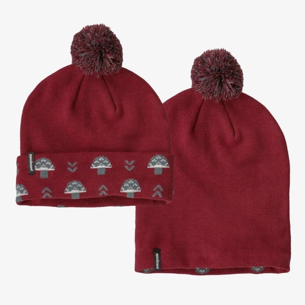 Patagonia Powder Town Beanie Mushroom Knit Red Winter Ski Knit Hat NWT One Size